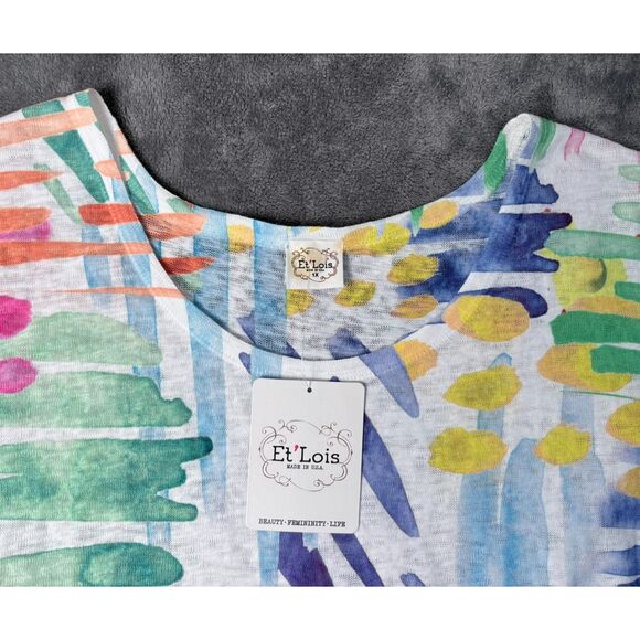 Et' Lois Womens Shirt 1X Island Fever Fiona Colorful Abstract 3/4 Sleeve NWT USA - Picture 3 of 6